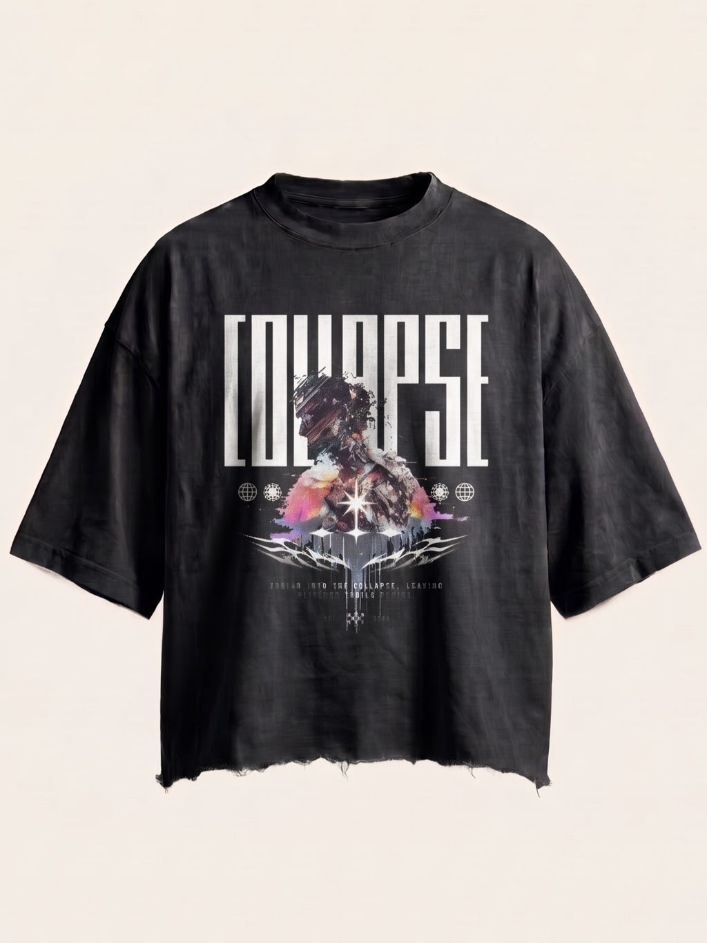 Unisex Black Boxy Fit Tee - Collapse