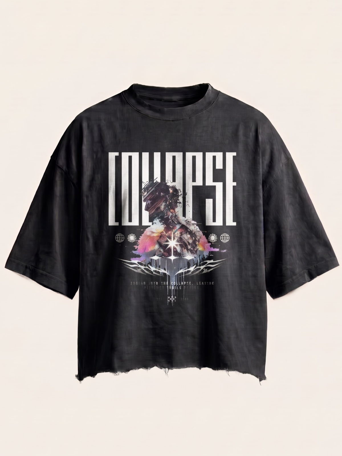 Unisex Black Boxy Fit Tee - Collapse